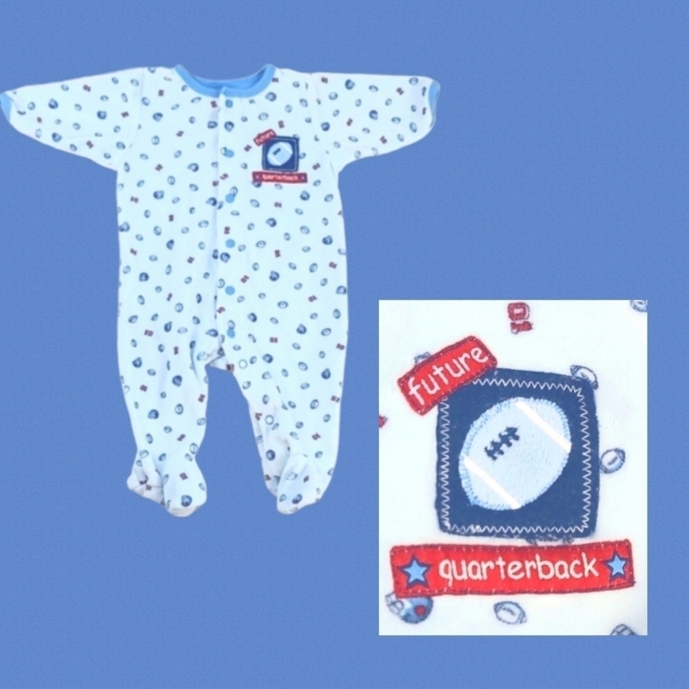 Vintage 3 Months Baby Football Sleepsuit One Piece Outfit Blue Pajamas 3M Mos